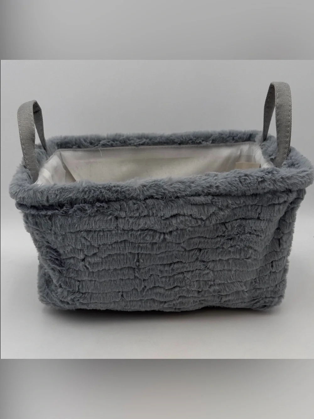 Gray Fuzzy Storage Basket